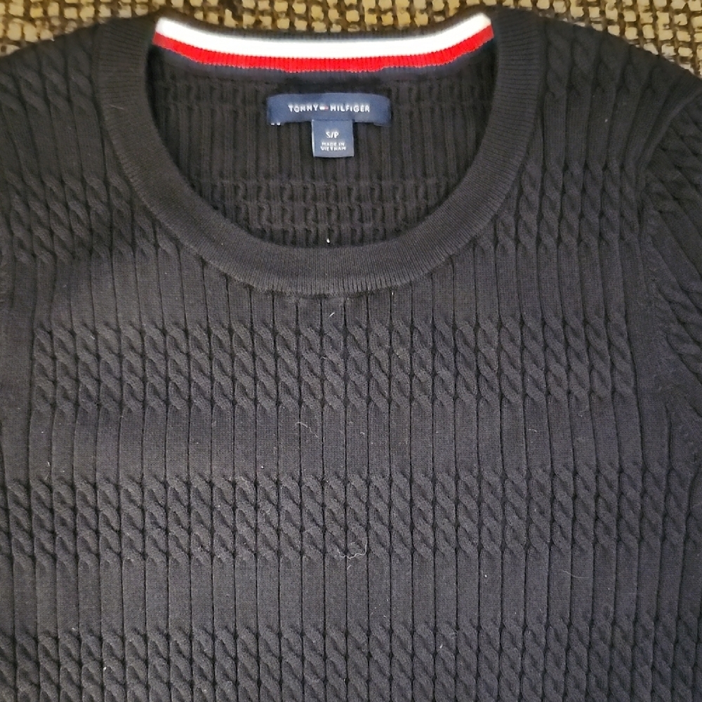 Tommy Hilfiger Black Crewneck Sweaters with Textured Knit